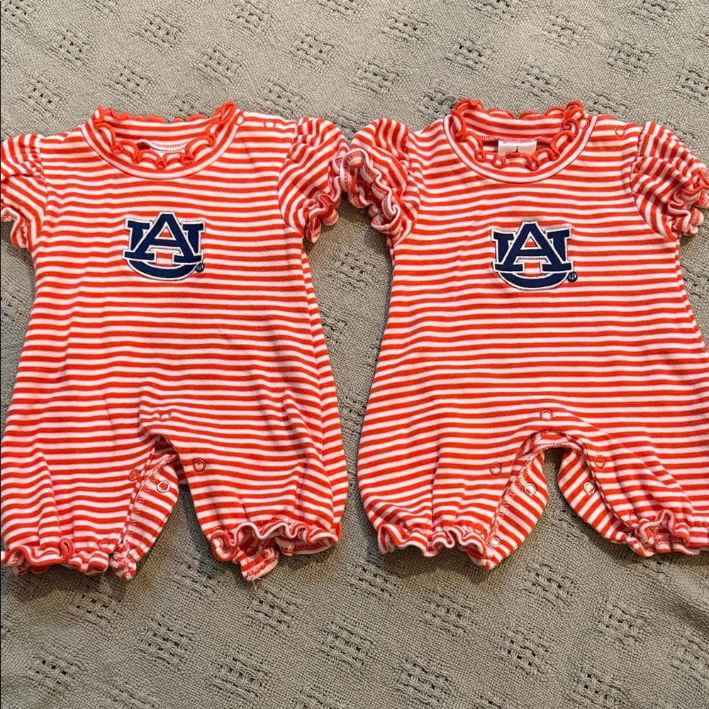 Auburn University Stripe Ruffle Sleeve Baby One-Piece